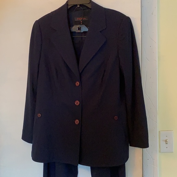 Escada New Virgin Wool Dark Blue Wool Stretch Logo BlazerPants InSeparateListing - Picture 2 of 11